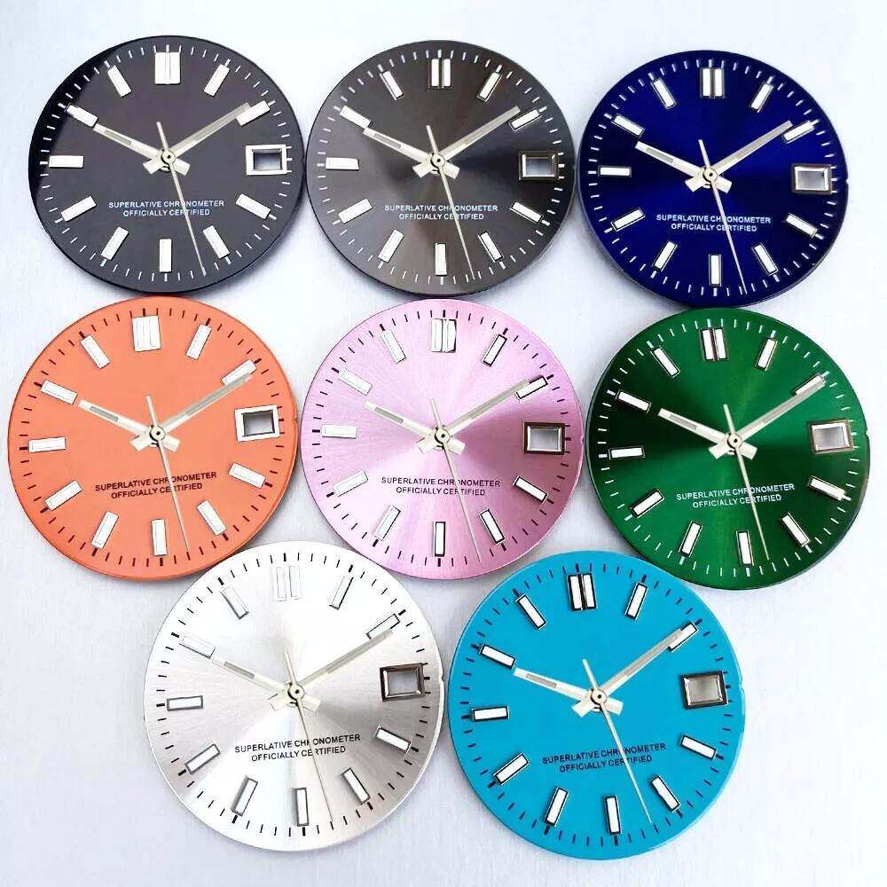 Luminous Dial Face - MODปราศจากเชื้อ 29 มม.นาฬิกาDial Faceมือชุดส่องสว่างสีดําสีฟ้าเงินสีส้มFit NH35 NH36