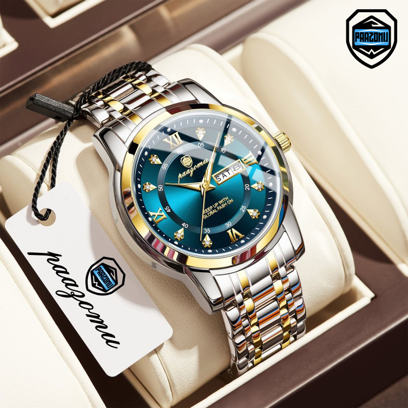 Smartwatch Watches Price - PAAZOMU นาฬิกาผู้ชายผู้หญิงเพชรธุรกิจเดรสอนาล็อกควอตซ์สแตนเลสกันน้ำส่องสว่างวันที่หรูหราสบายๆนาฬิกาข้อมือ
