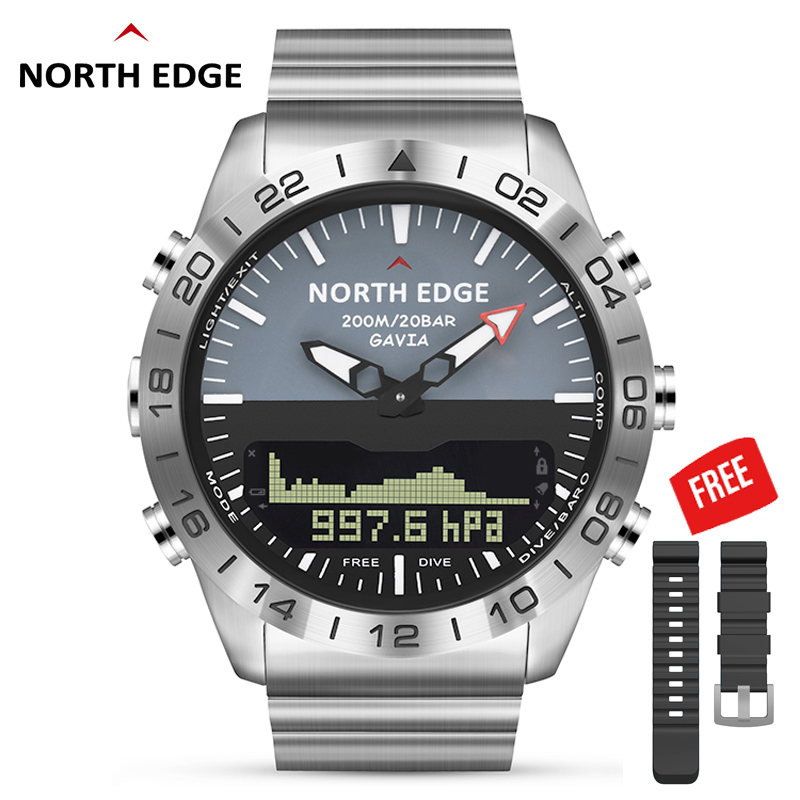 Altimeter Compass Watch - ผู้ชายดำน้ำกีฬานาฬิกาดิจิตอลบุรุษนาฬิกาทหารกองทัพหรูหราเต็มเหล็กธุรกิจกันน้ำ 100 เมตรเครื่องวัดระยะสูงเข็มทิศ NORT