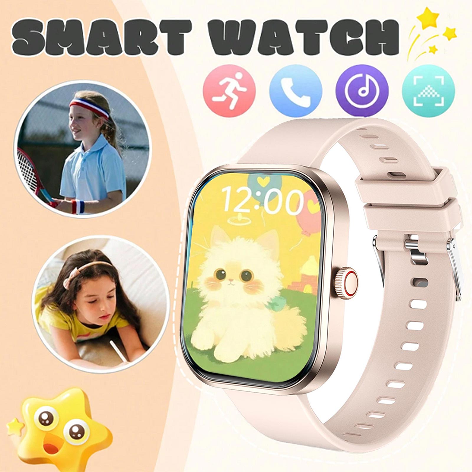 Smartwatch Watches Wallpaper - นาฬิกาอัจฉริยะสำหรับเด็กที่เก็บความทรงจำอันแสนหวาน - โทรแบบไร้สาย, เพลง, วอลเปเปอร์แบบกำหนดเอง, อัลบั้มรูป