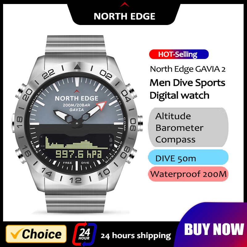 Smartwatch Army Watches For Men - NORTH EDGE นาฬิกาดำน้ำสำหรับผู้ชายทหารกองทัพหรูหราเหล็กเต็มรูปแบบสมาร์ทวอทช์เข็มทิศเครื่องวัดระยะสูงบารอมิเตอร์นาฬิกาดิจิตอลกันน้ำ 200 ม