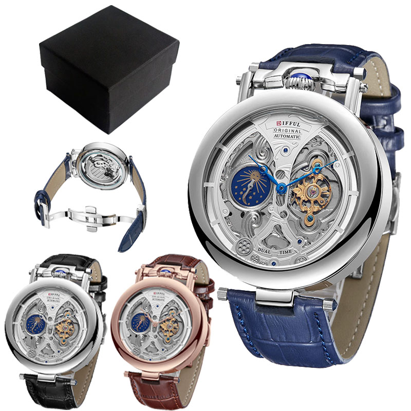 Seiko Watch Presage - นาฬิกาข้อมือผู้ชายแบบกลไกไขลาน ดีไซน์หรูหรา หน้าปัดเปลือยโชว์กลไก พร้อมฟังก์ชั่นแสดงข้างขึ้นข้างแรม สายหนัง