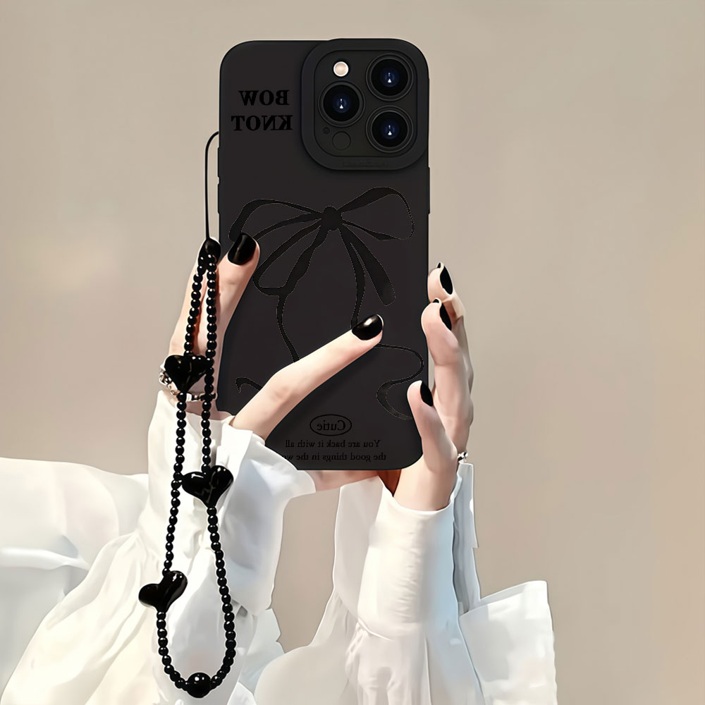 Samsung Galaxy Strap - เคสโทรศัพท์ลายโบว์สีดำสไตล์ Y2K สำหรับ Samsung Galaxy S26