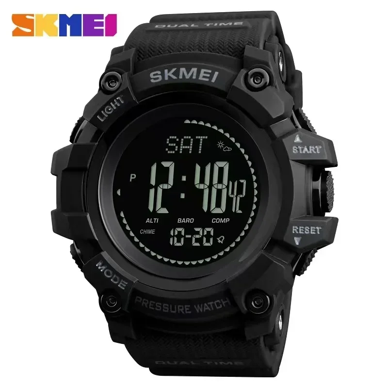 Altimeter Compass Watch - SKMEI นาฬิกาข้อมือดิจิตอลสำหรับผู้ชาย, อุปกรณ์ติดตามสภาพอากาศวัดระดับความสูงได้กันน้ำ1358