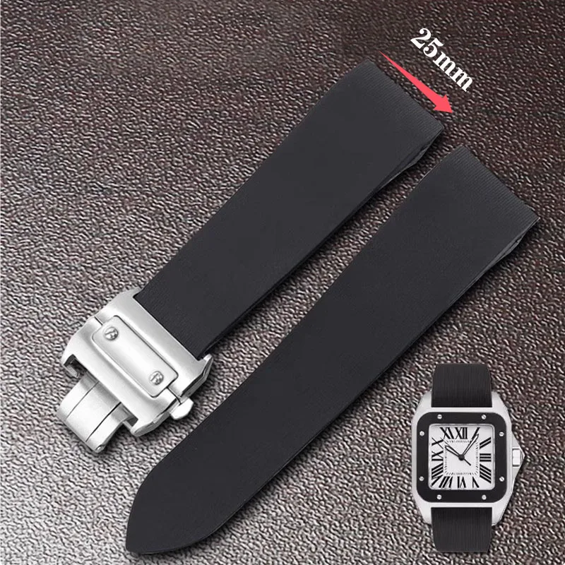 Cartier Watch Santos - สําหรับคาร์เทียร์ซานโตส 100W 2020007 สายนาฬิกายางกันน้ํา 25 มม.