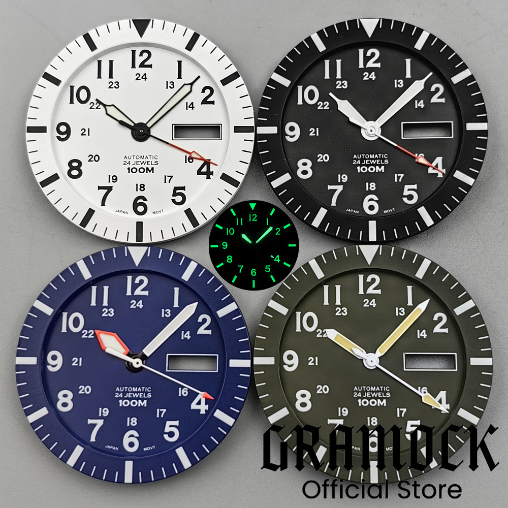 Luminous Dial Face - Gramock Vintage NH36 Face 34.3 มม.สีดําสีเขียวสีขาว