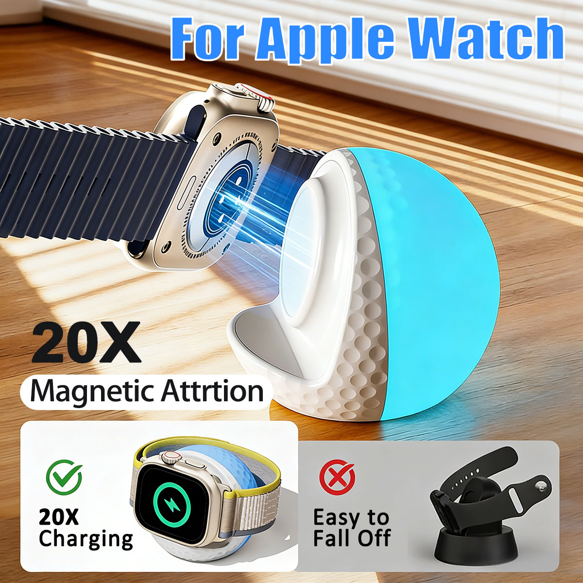 Watch Charging Dock - แท่นชาร์จไร้สายแบบพกพาพร้อมไฟ RGB สำหรับ Apple Watch Series