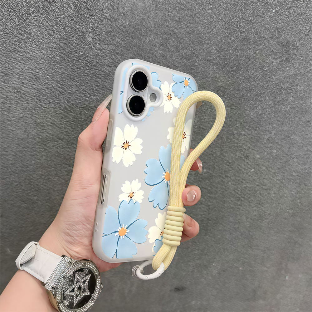 Samsung Galaxy Strap - สีฟ้าอ่อนลายดอกไม้สีขาวเคสโทรศัพท์สำหรับซัมซุงกาแล็กซี่ S26 S25 S24 S23 S22