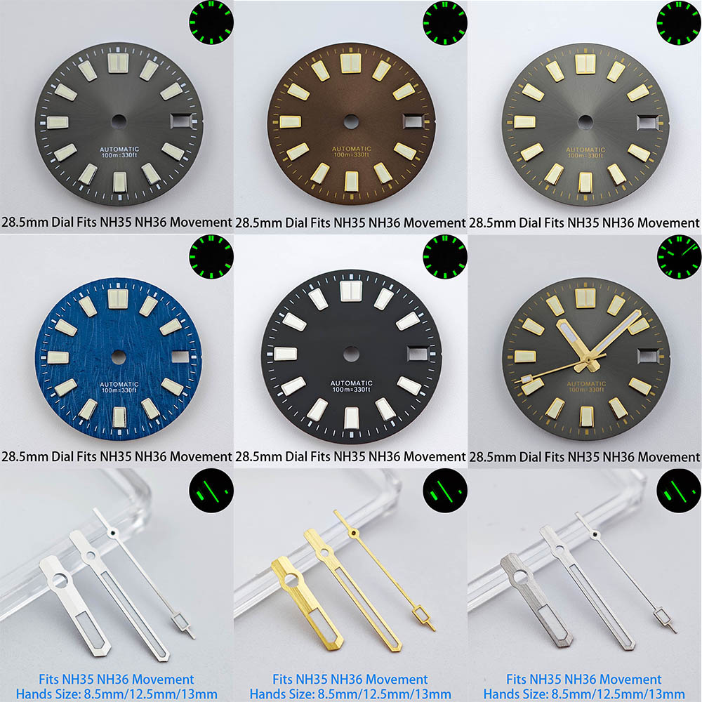 Luminous Dial Face - หน้าปัดนาฬิกาขนาด 28.5 มม. พร้อมปฏิทินเดี่ยว สีเขียวเรืองแสง เหมาะสำหรับนาฬิกาอัตโนมัติ