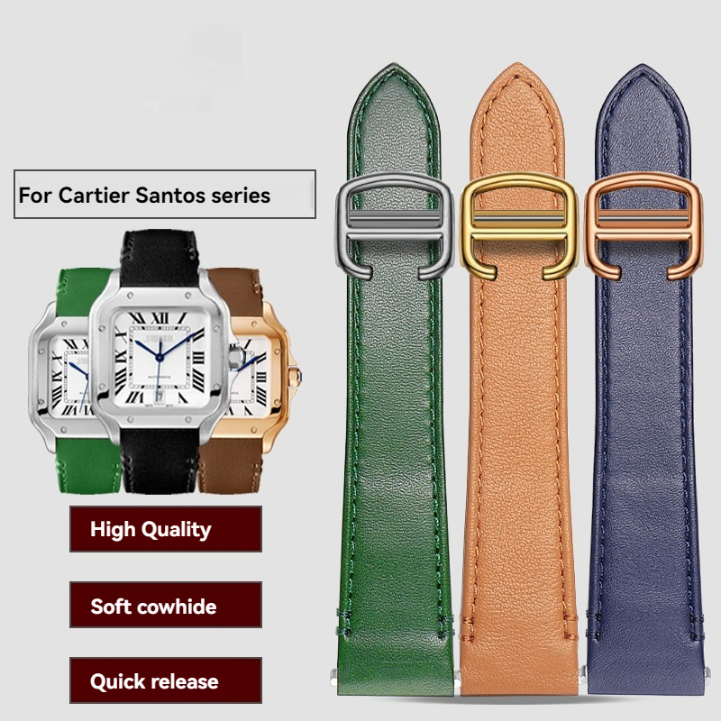 Cartier Watch Santos - สายนาฬิกาหนังขนาด 19 มม. 21 มม. สำหรับนาฬิกา