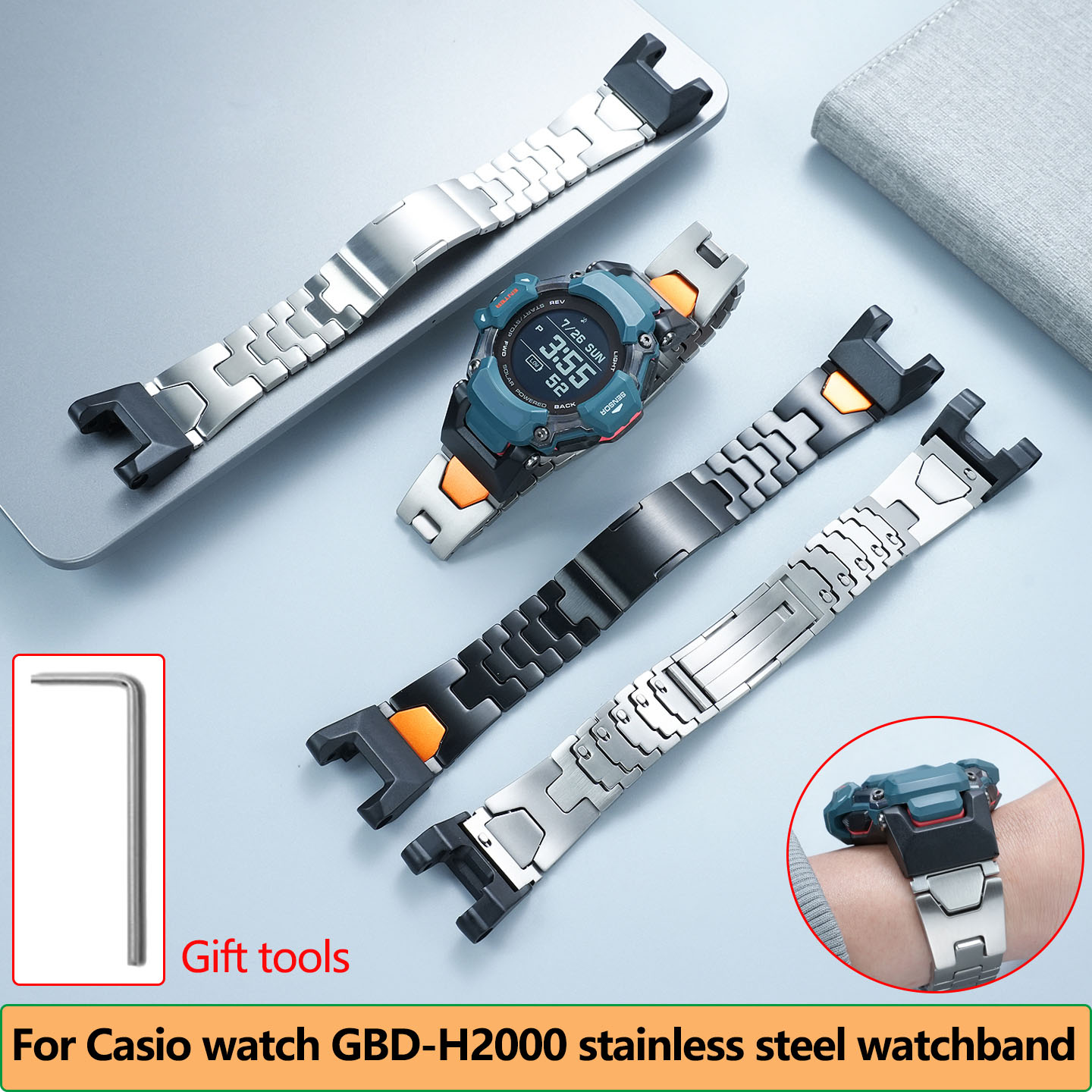 Smartwatch Casio Watches For Men - GBD-H2000 สายรัดข้อมือโลหะกันน้ำสำหรับนาฬิกาคาสิโอสมาร์ทสปอร์ต 3515 ซีรีส์ GBD-H2000 สายนาฬิกาสแตนเลสแบบดัดแปลง
