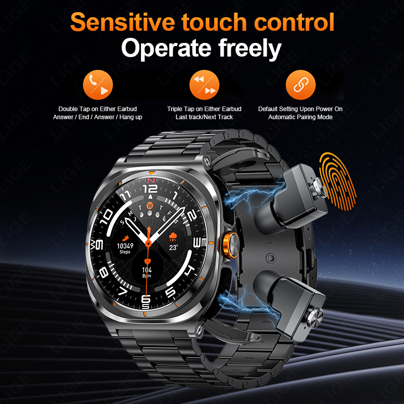 LIGE 2025 นาฬิกาหูฟังไร้สาย 2- - Smartwatch Running Watches For Men บทวิจารณ์และราคา